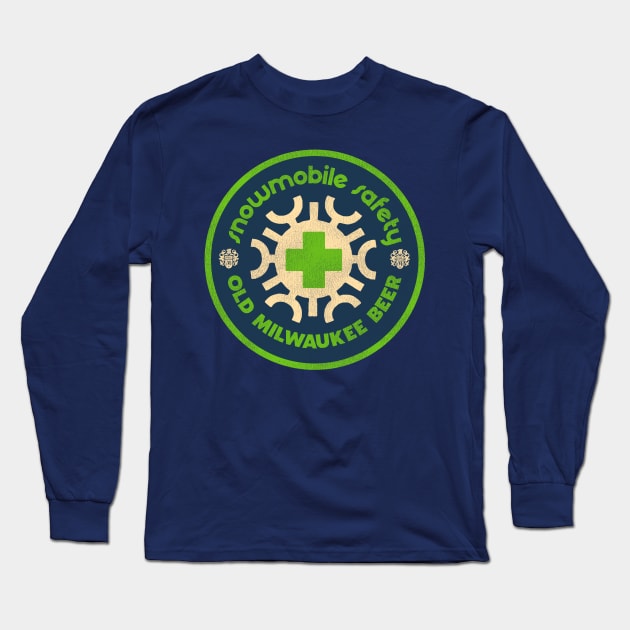 Snowmobile Safety Retro 70s Old Milwaukee Long Sleeve T-Shirt by darklordpug